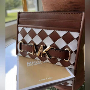 Michael Kors Reed Large MK Logo Credit Card Holder Brown Wallet NWT